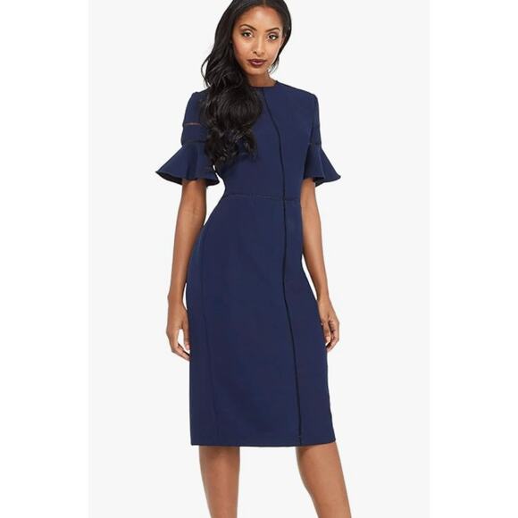 Maggy London Navy Flutter Sleeve Sheath Dress – Size 6 - Picture 1 of 15
